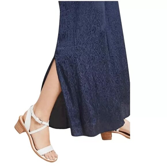 Anthropologie Maeve Wide Leg Jumpsuit Women Size S Blue Deep side Slits - Picture 4 of 14